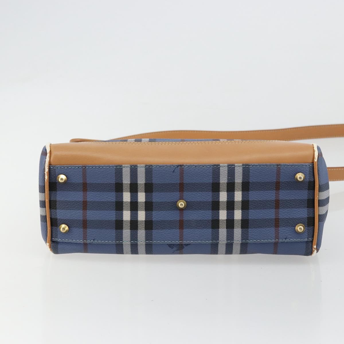 Burberrys Hand Bag PVC 2way Blue Gold Auth 179143