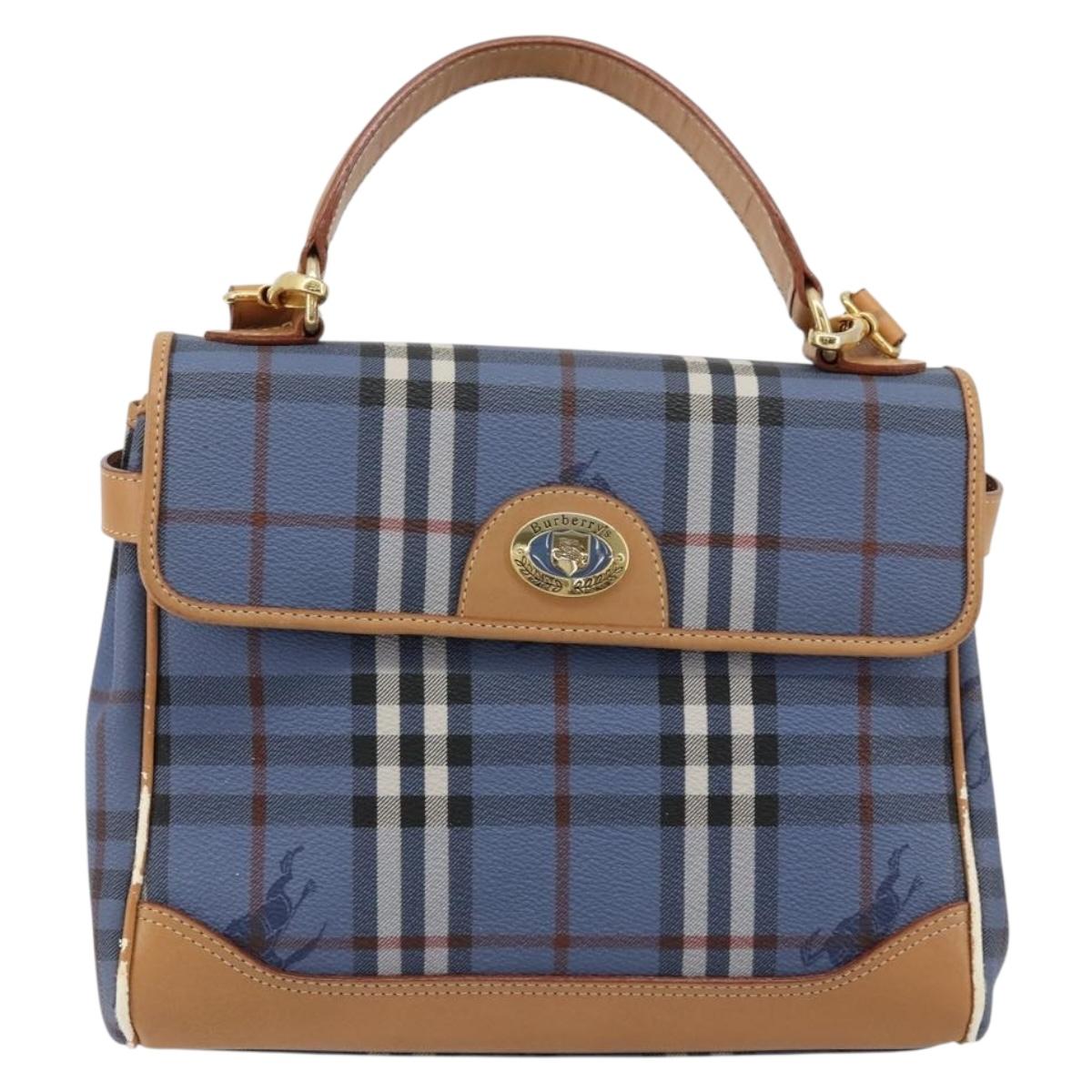 Burberrys Hand Bag PVC 2way Blue Gold Auth 179143