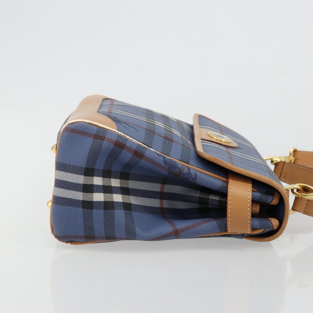 Burberrys Hand Bag PVC 2way Blue Gold Auth 179143