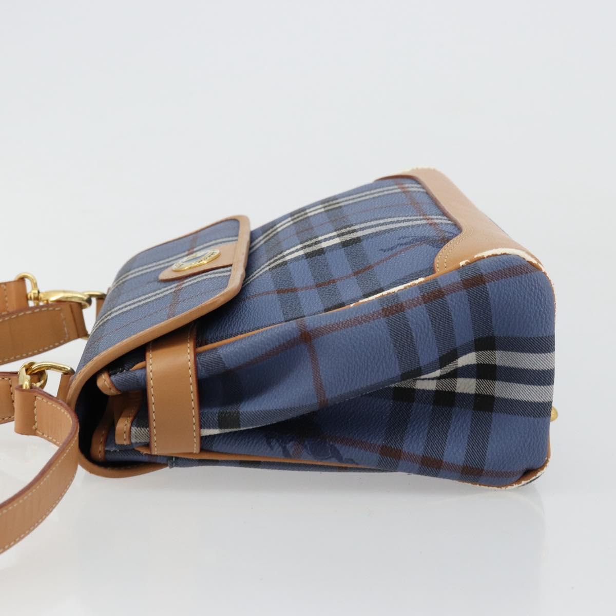Burberrys Hand Bag PVC 2way Blue Gold Auth 179143