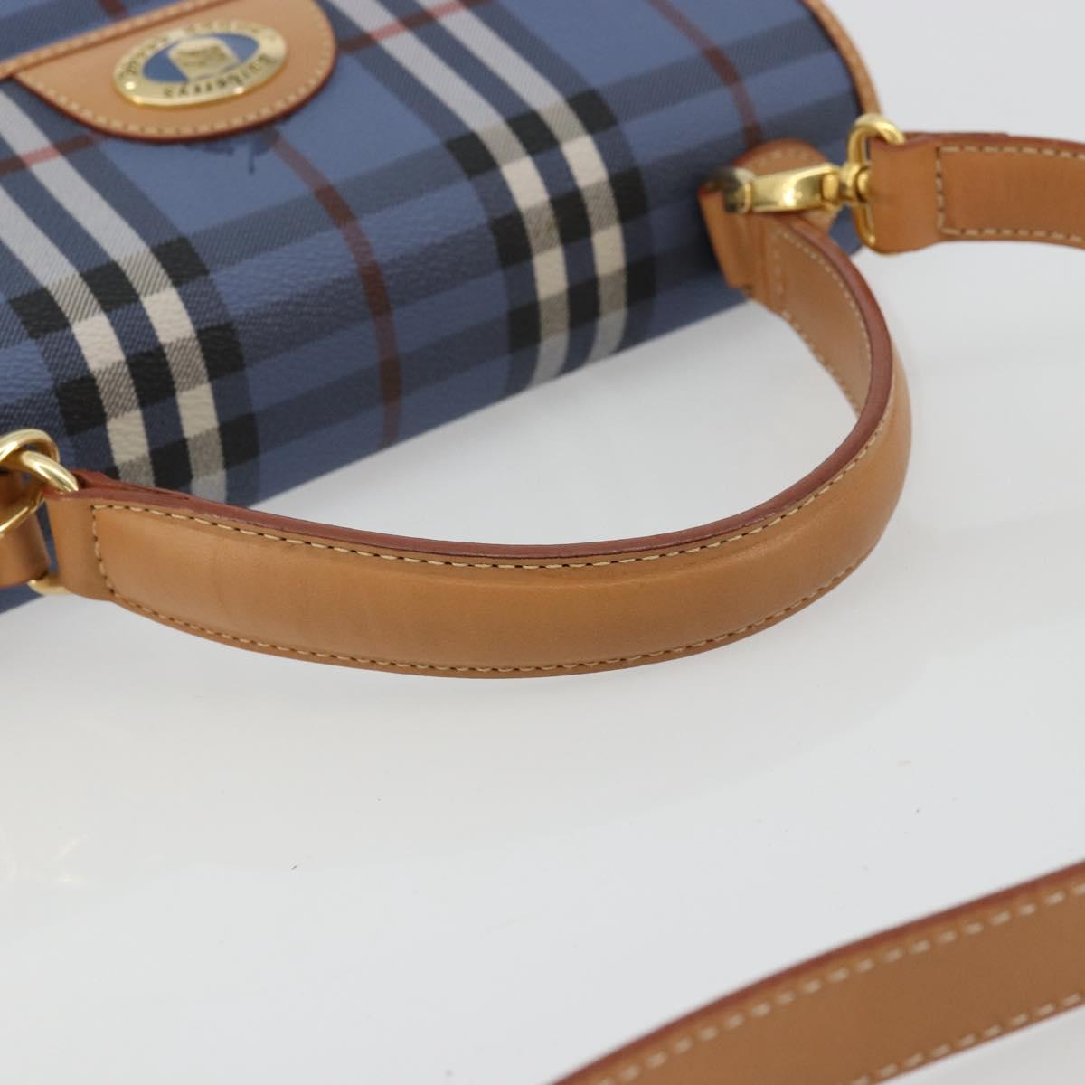 Burberrys Hand Bag PVC 2way Blue Gold Auth 179143