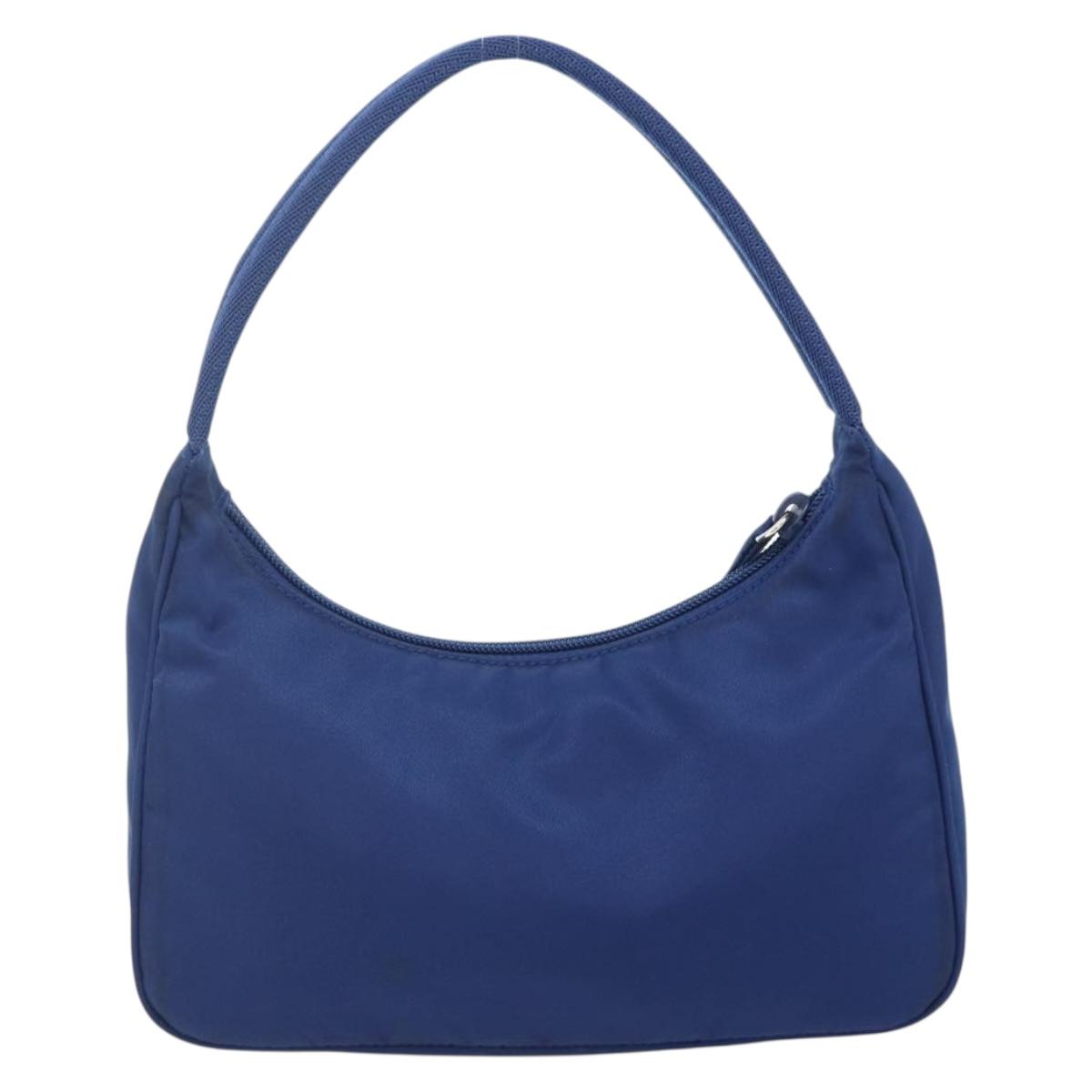 PRADA Hand Pouch Nylon Blue Silver Auth 179144A