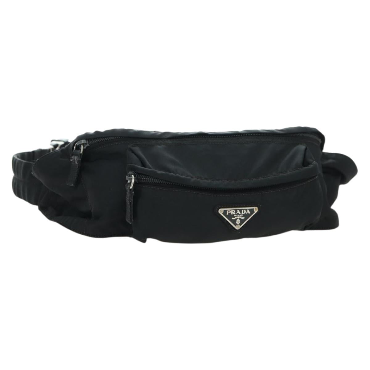 PRADA Body Bag Nylon Black Silver Auth 179145A
