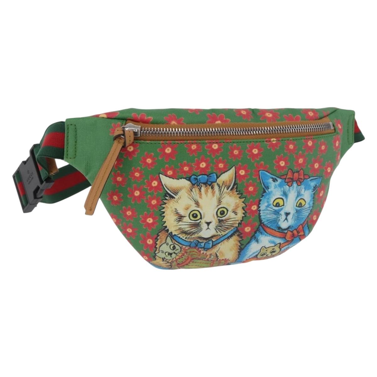 GUCCI Children's Web Sherry Line Bag Coated Canvas Green 502095 Auth 179152A