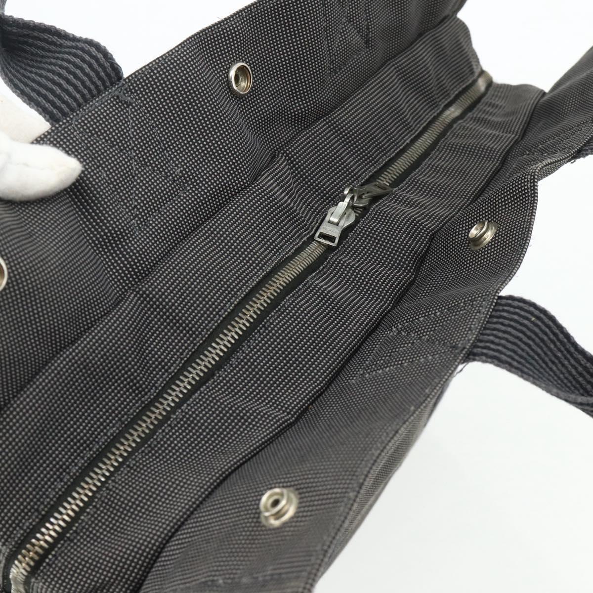 HERMES Her Line MM Hand Bag Canvas Gray Silver Auth 179155A