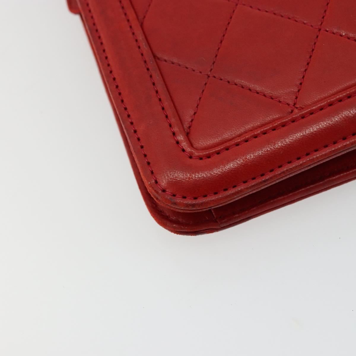 CHANEL Matelasse Chain Shoulder Bag Lamb Skin Red Gold CC Auth 179157A