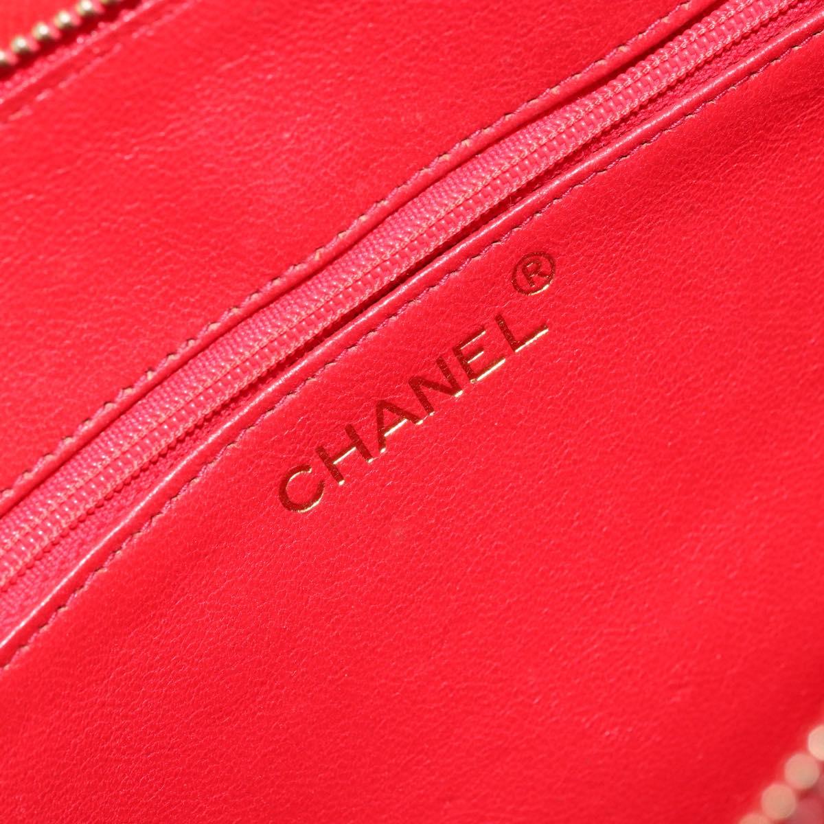 CHANEL Matelasse Chain Shoulder Bag Lamb Skin Red Gold CC Auth 179157A