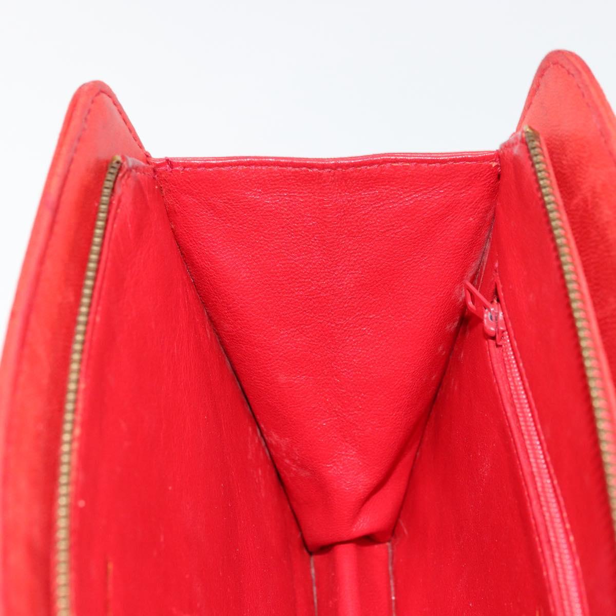 CHANEL Matelasse Chain Shoulder Bag Lamb Skin Red Gold CC Auth 179157A