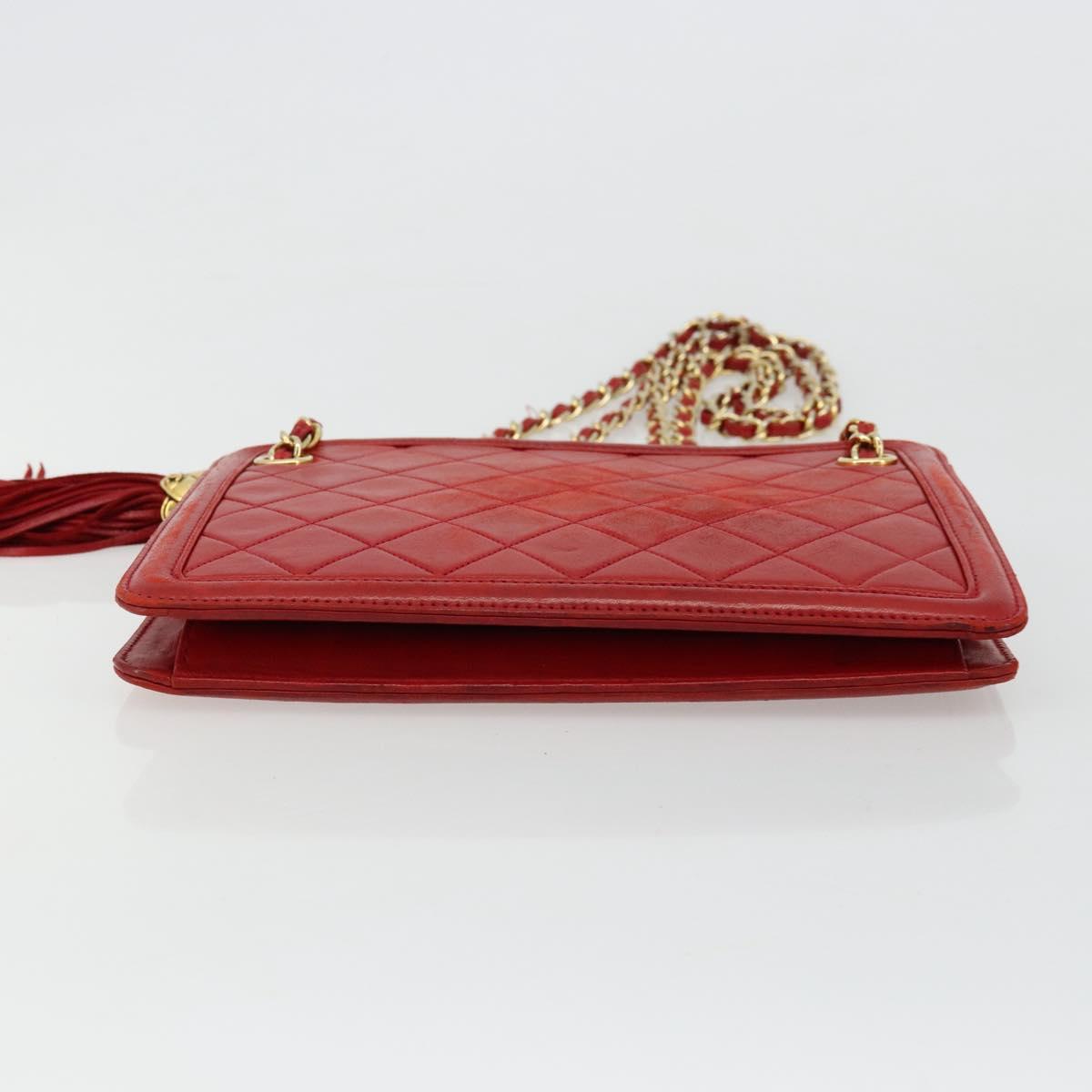 CHANEL Matelasse Chain Shoulder Bag Lamb Skin Red Gold CC Auth 179157A