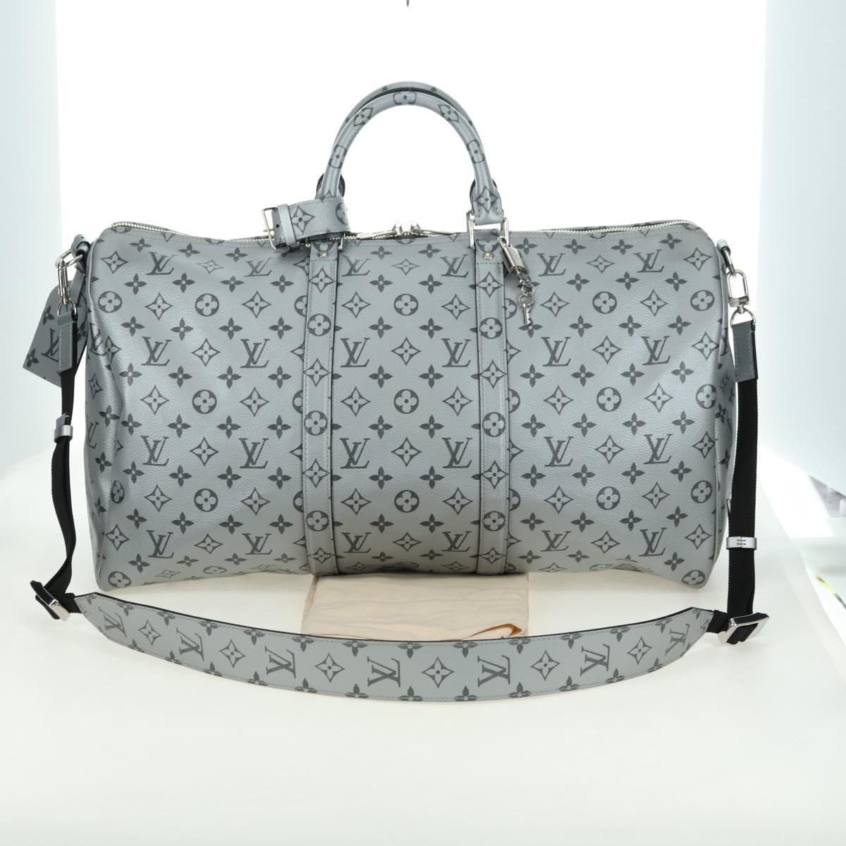 LOUIS VUITTON Monogram Keepall Bandouliere 50 Bag Silver M43848 Auth 179158SAM