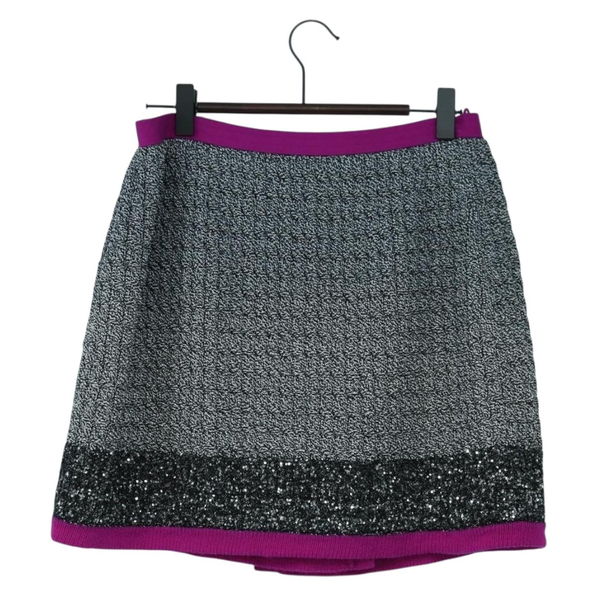 CHANEL Skirt Tweed Gray CC Auth 179163A