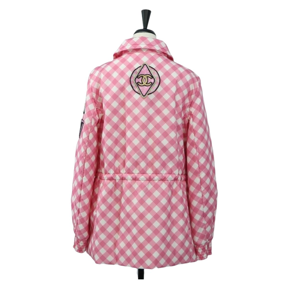 CHANEL Puff Jacket Silk Pink 23C P74093 CC Auth 179165SAM