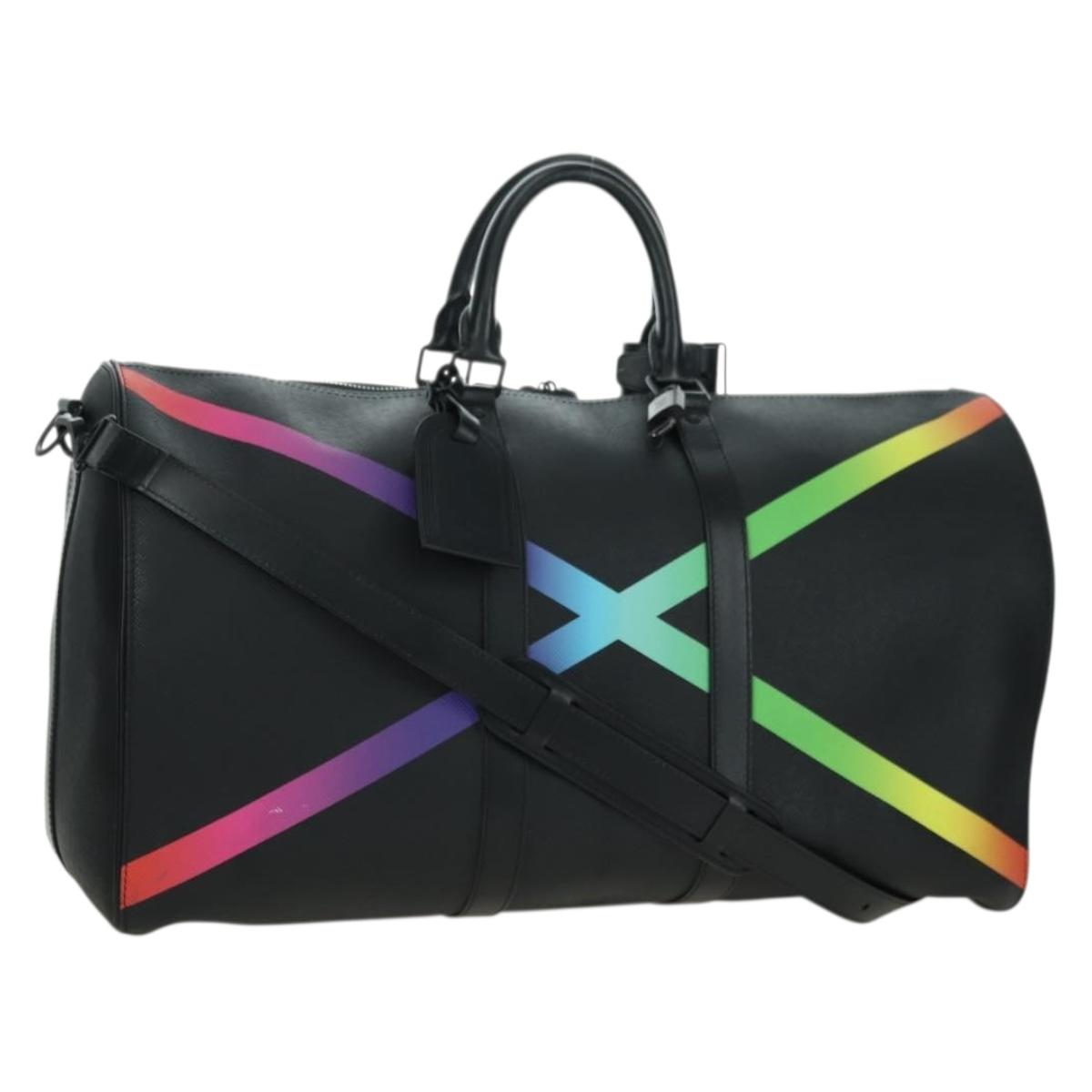 LOUIS VUITTON Taiga Rainbow Keepall Bandouliere 50 Bag Black M30345 Auth 179178V