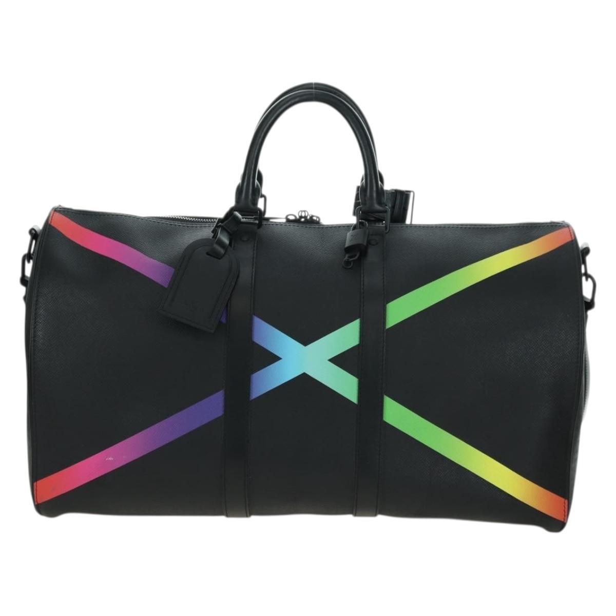 LOUIS VUITTON Taiga Rainbow Keepall Bandouliere 50 Bag Black M30345 Auth 179178V