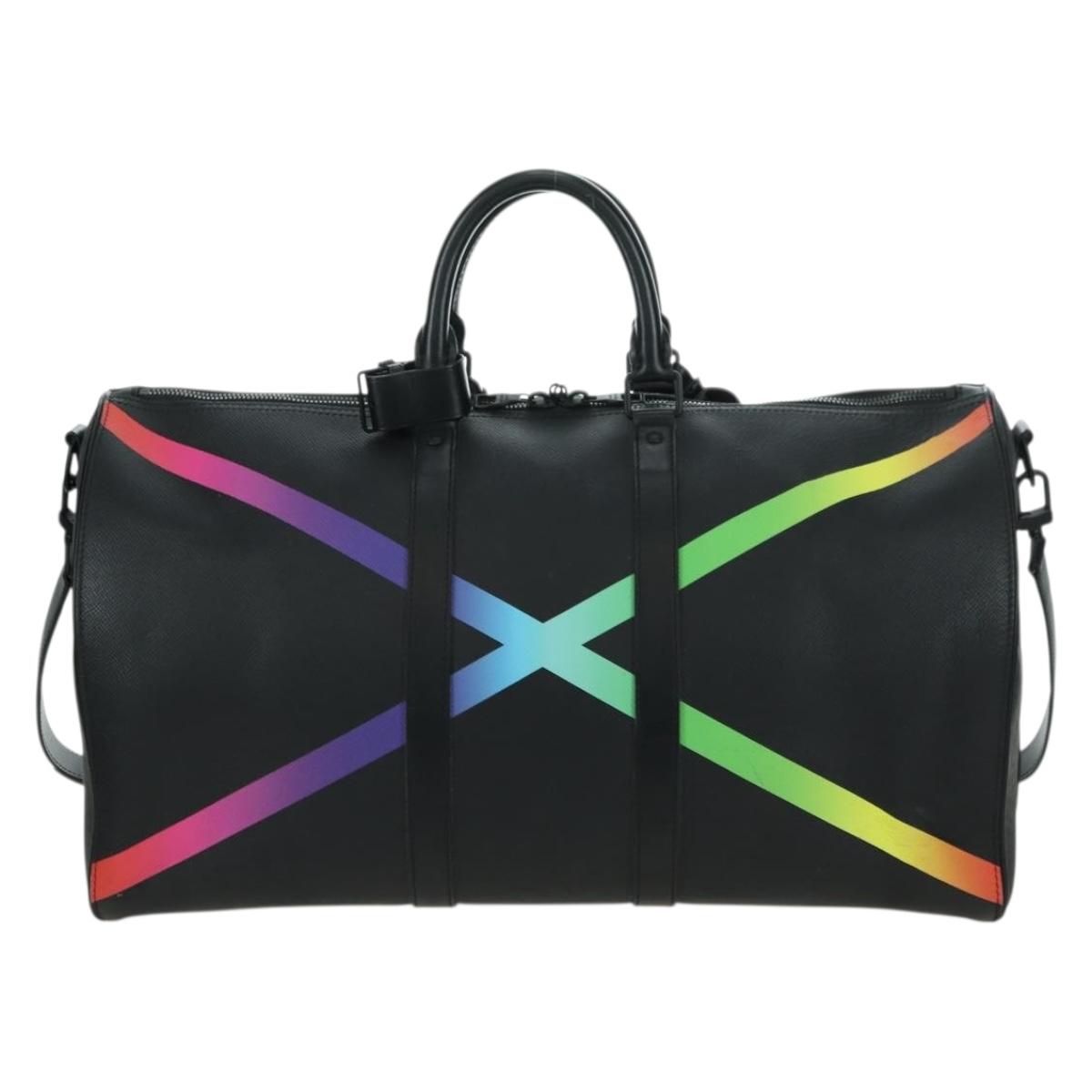 LOUIS VUITTON Taiga Rainbow Keepall Bandouliere 50 Bag Black M30345 Auth 179178V