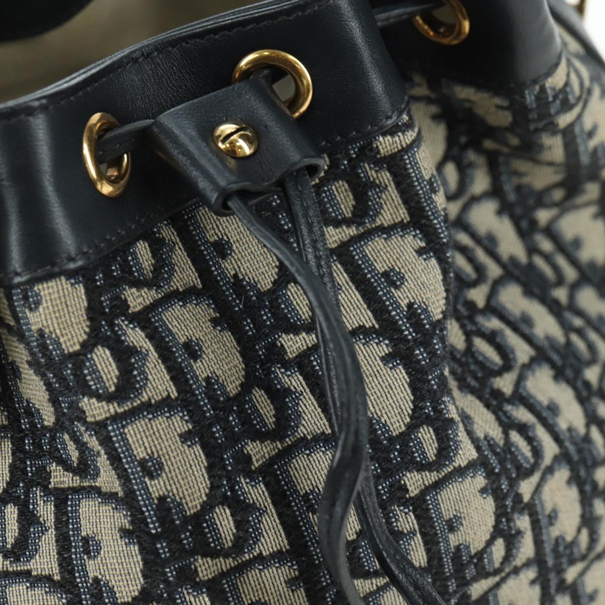 Christian Dior Trotter Canvas Chain Shoulder Bag Navy Gold Auth 179181V
