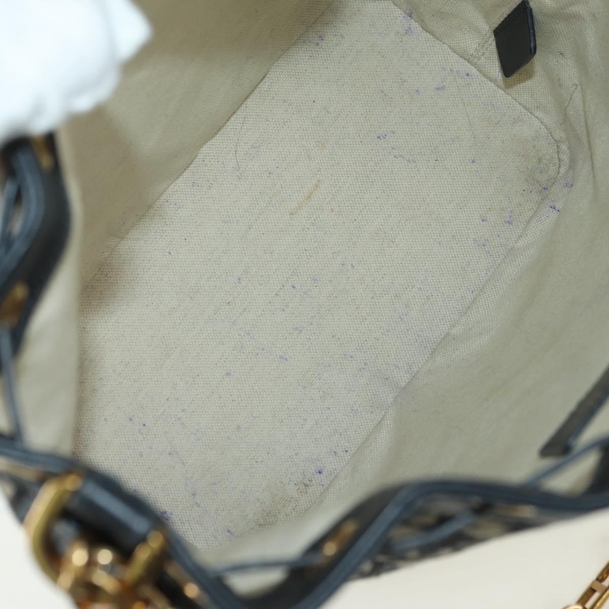 Christian Dior Trotter Canvas Chain Shoulder Bag Navy Gold Auth 179181V