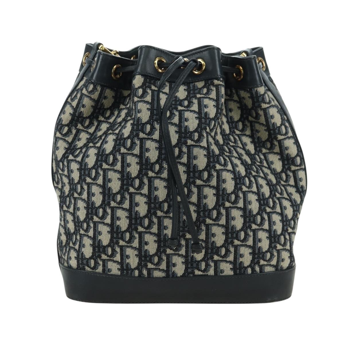 Christian Dior Trotter Canvas Chain Shoulder Bag Navy Gold Auth 179181V