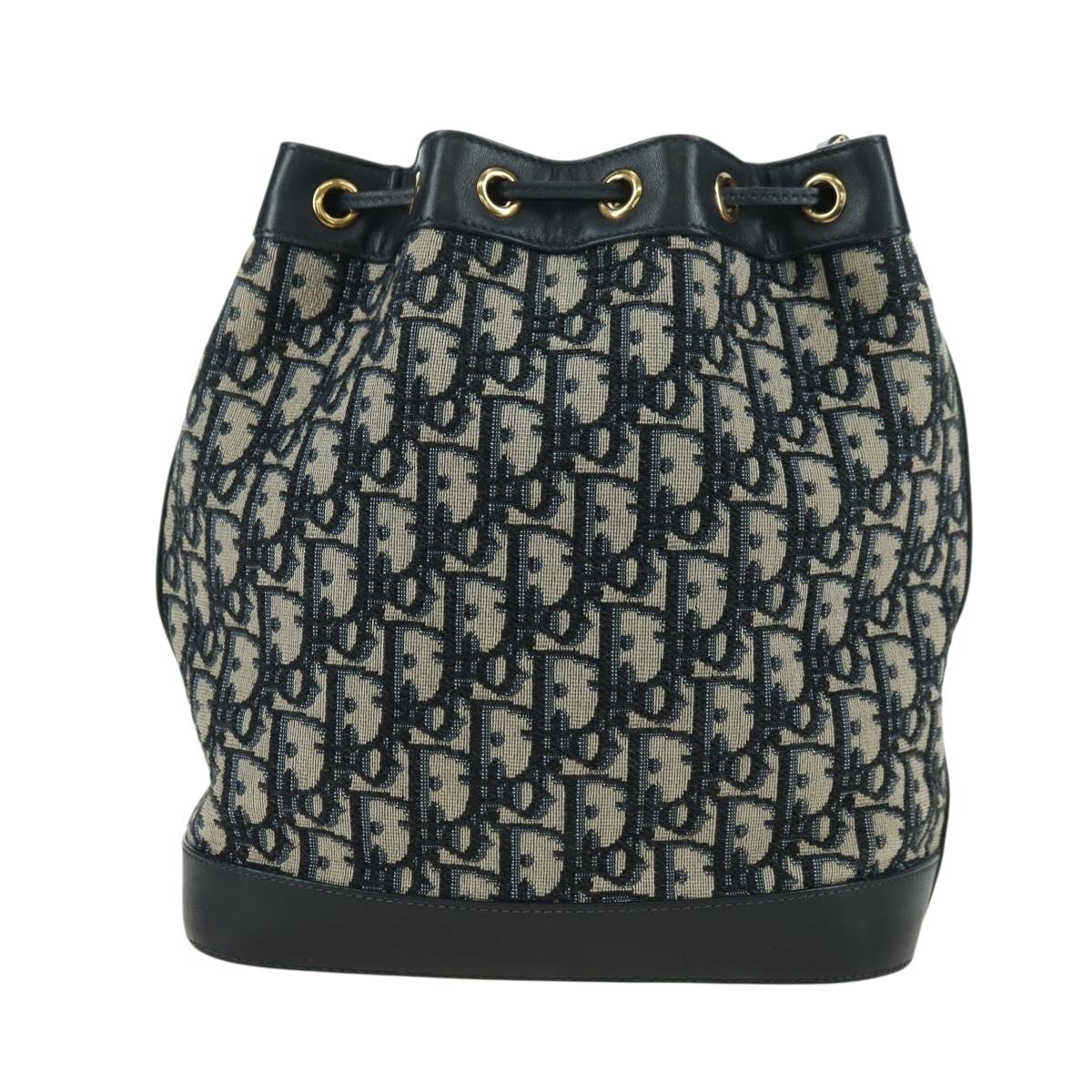 Christian Dior Trotter Canvas Chain Shoulder Bag Navy Gold Auth 179181V