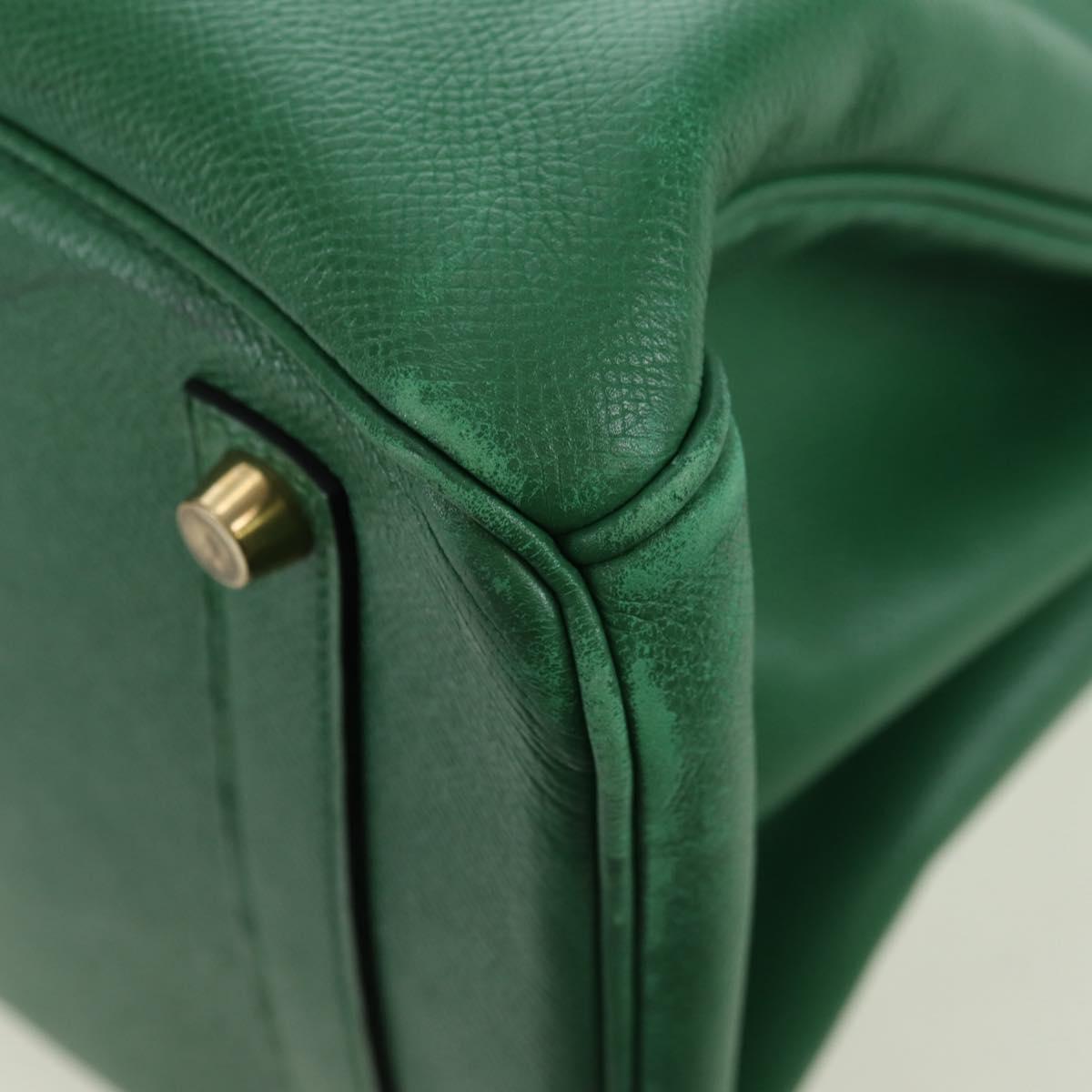HERMES Birkin 35 Hand Bag Leather Green Gold Auth 179183SAM