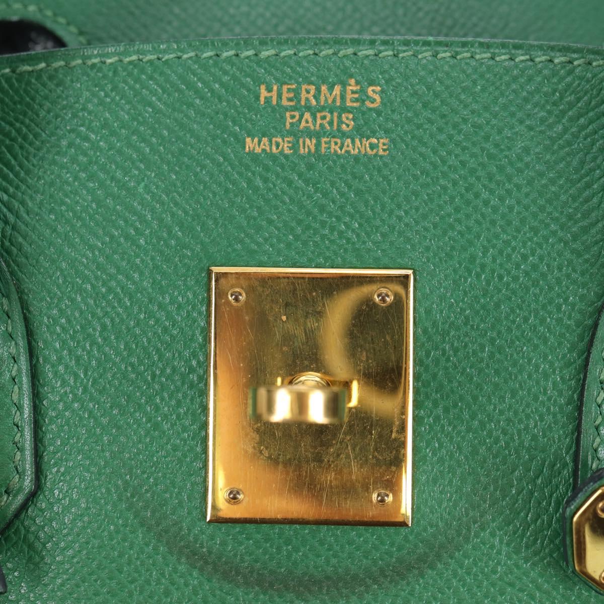 HERMES Birkin 35 Hand Bag Leather Green Gold Auth 179183SAM