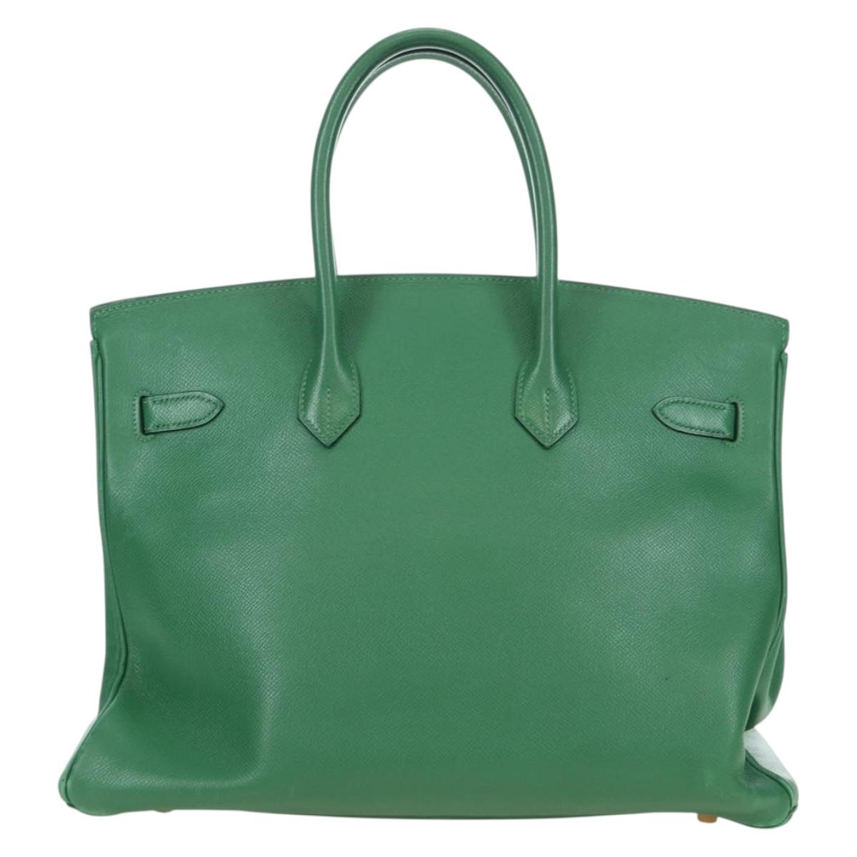 HERMES Birkin 35 Hand Bag Leather Green Gold Auth 179183SAM