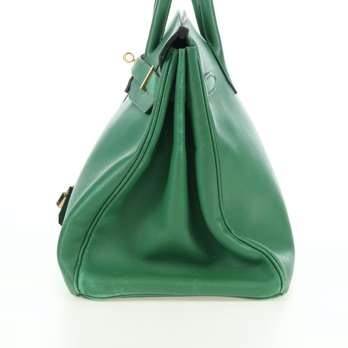 HERMES Birkin 35 Hand Bag Leather Green Gold Auth 179183SAM