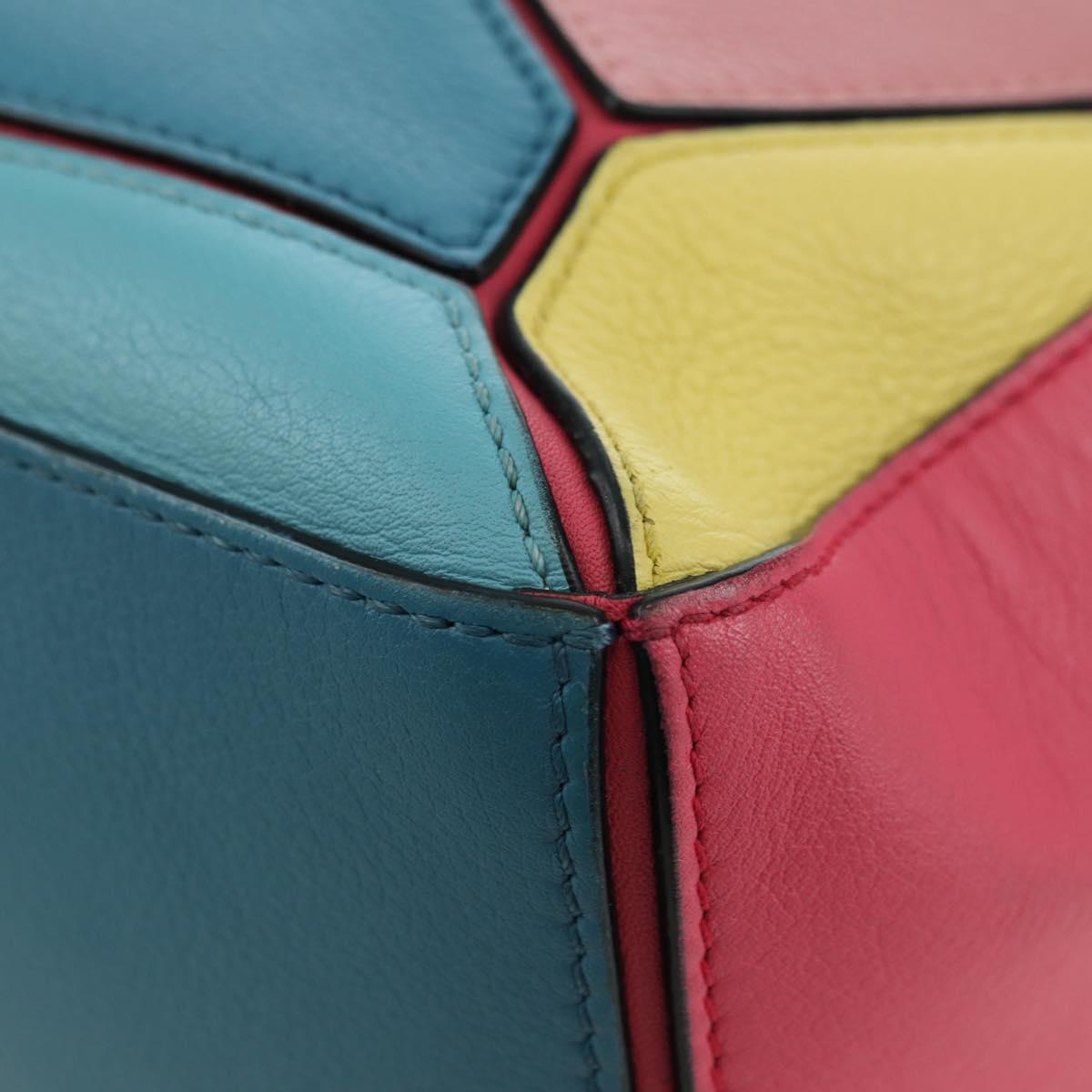 LOEWE Puzzle Bag Small Hand Bag Leather 2way Multicolor Silver Auth 179185SV