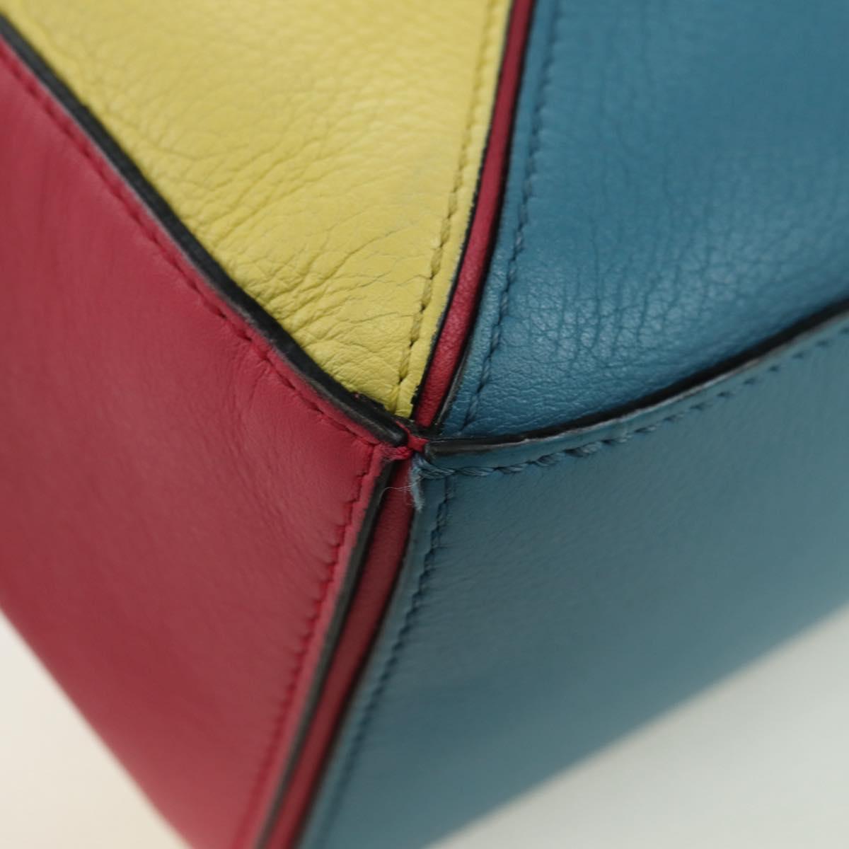 LOEWE Puzzle Bag Small Hand Bag Leather 2way Multicolor Silver Auth 179185SV
