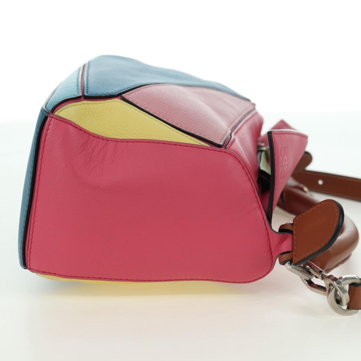 LOEWE Puzzle Bag Small Hand Bag Leather 2way Multicolor Silver Auth 179185SV
