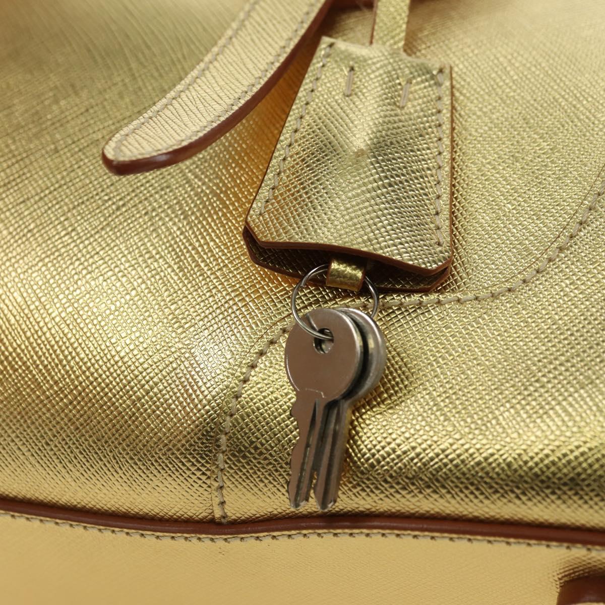 PRADA Hand Bag Safiano leather Gold Auth 179187SV