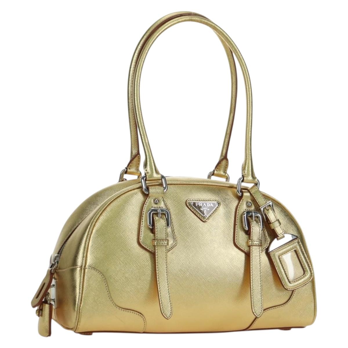 PRADA Hand Bag Safiano leather Gold Auth 179187SV