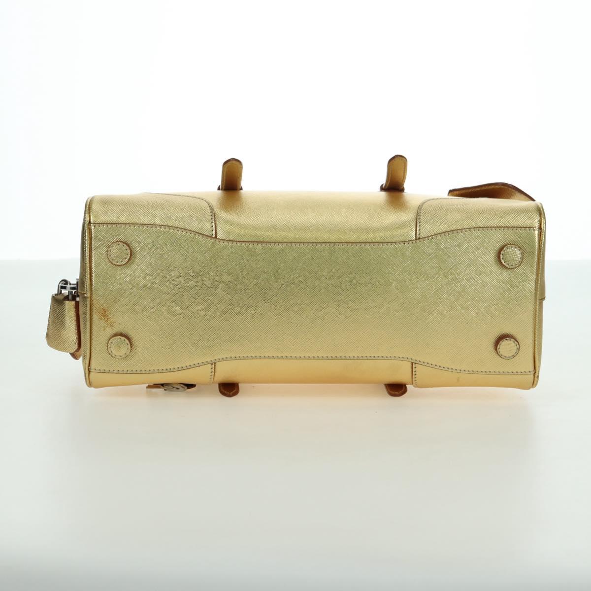 PRADA Hand Bag Safiano leather Gold Auth 179187SV