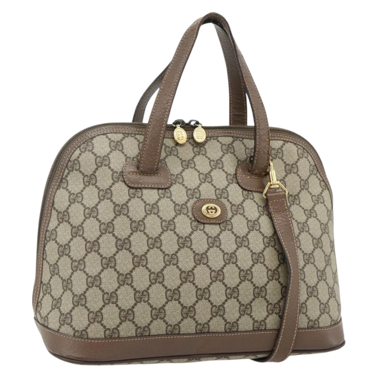 GUCCI GG Supreme Hand Bag PVC 2way Beige Gold Auth 179199
