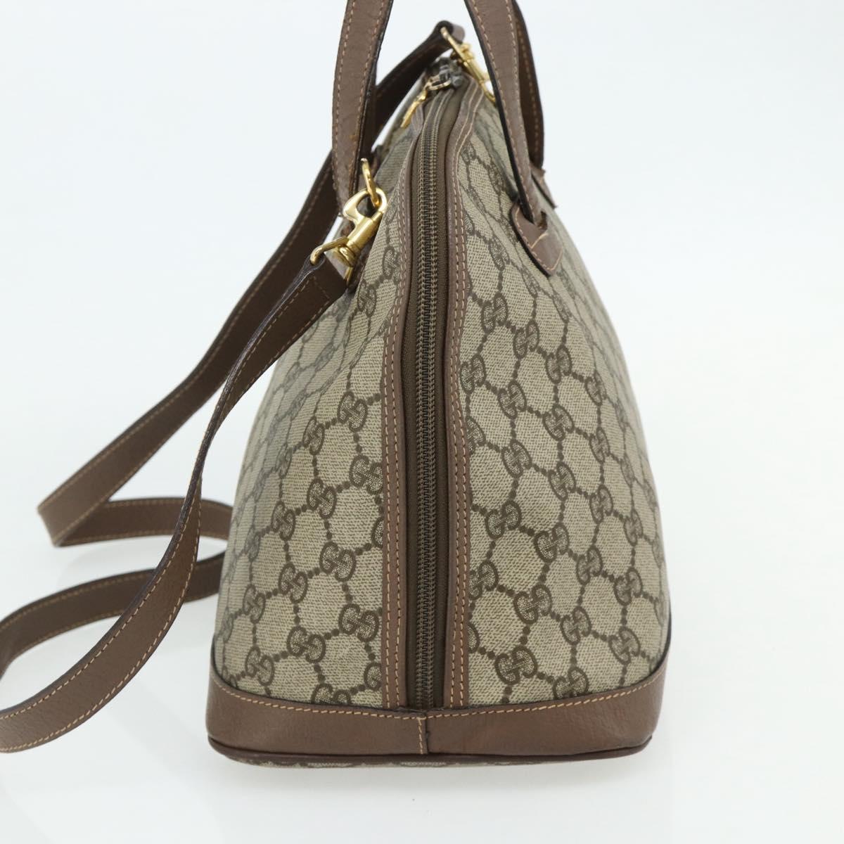 GUCCI GG Supreme Hand Bag PVC 2way Beige Gold Auth 179199