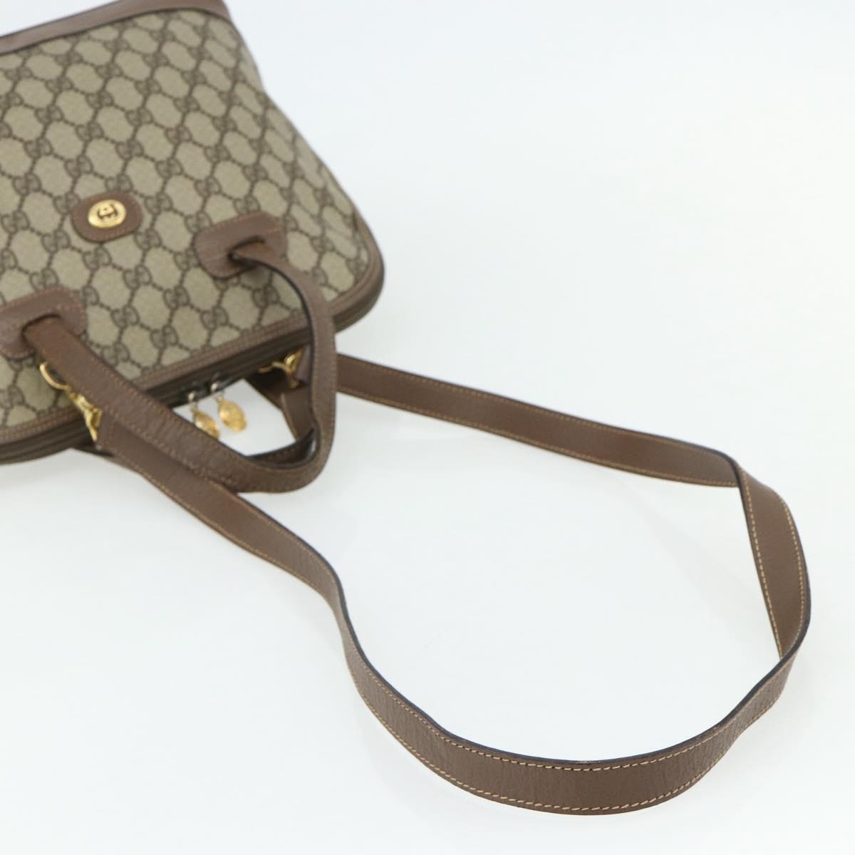 GUCCI GG Supreme Hand Bag PVC 2way Beige Gold Auth 179199
