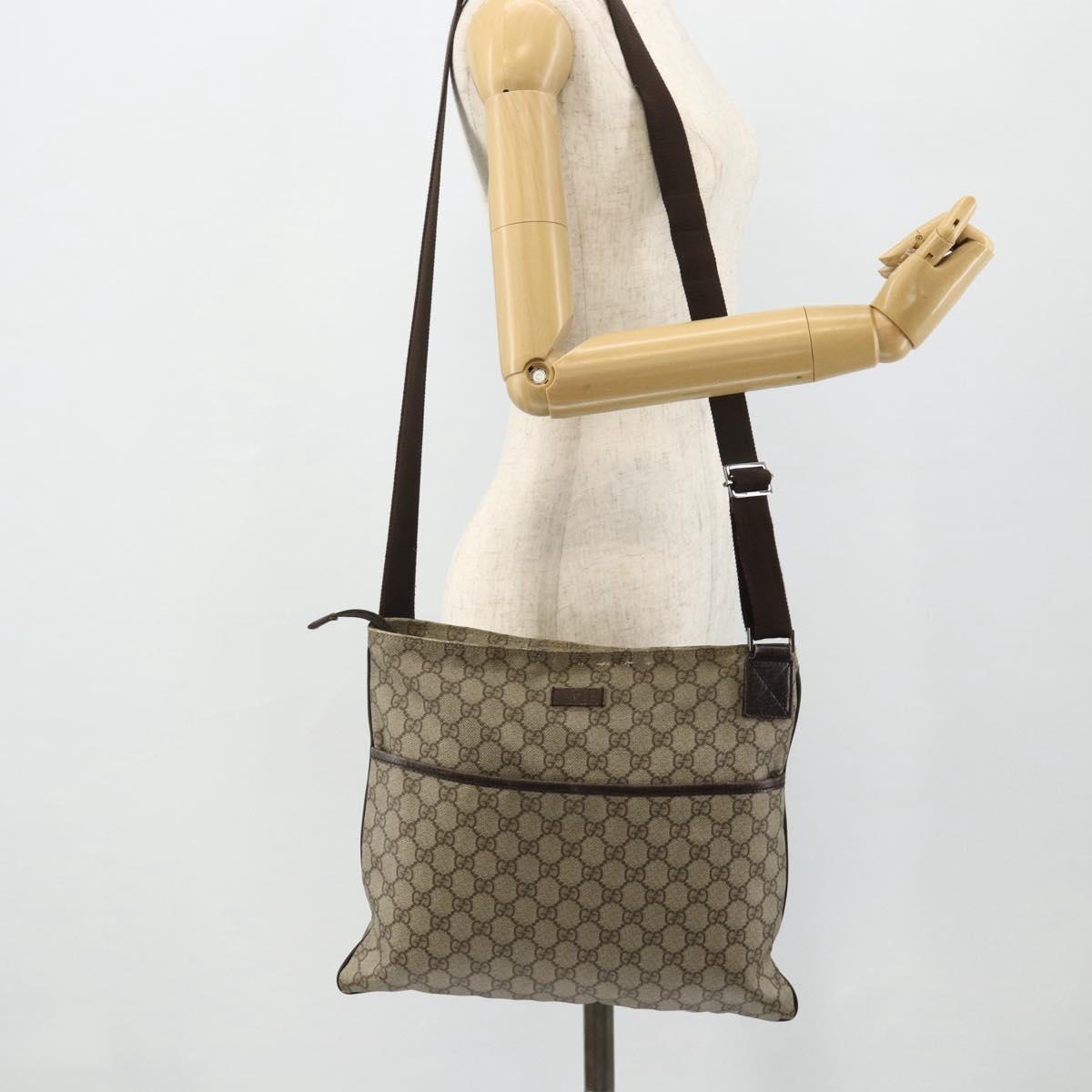 GUCCI GG Supreme Shoulder Bag PVC Leather Beige Silver 141198 Auth 179200