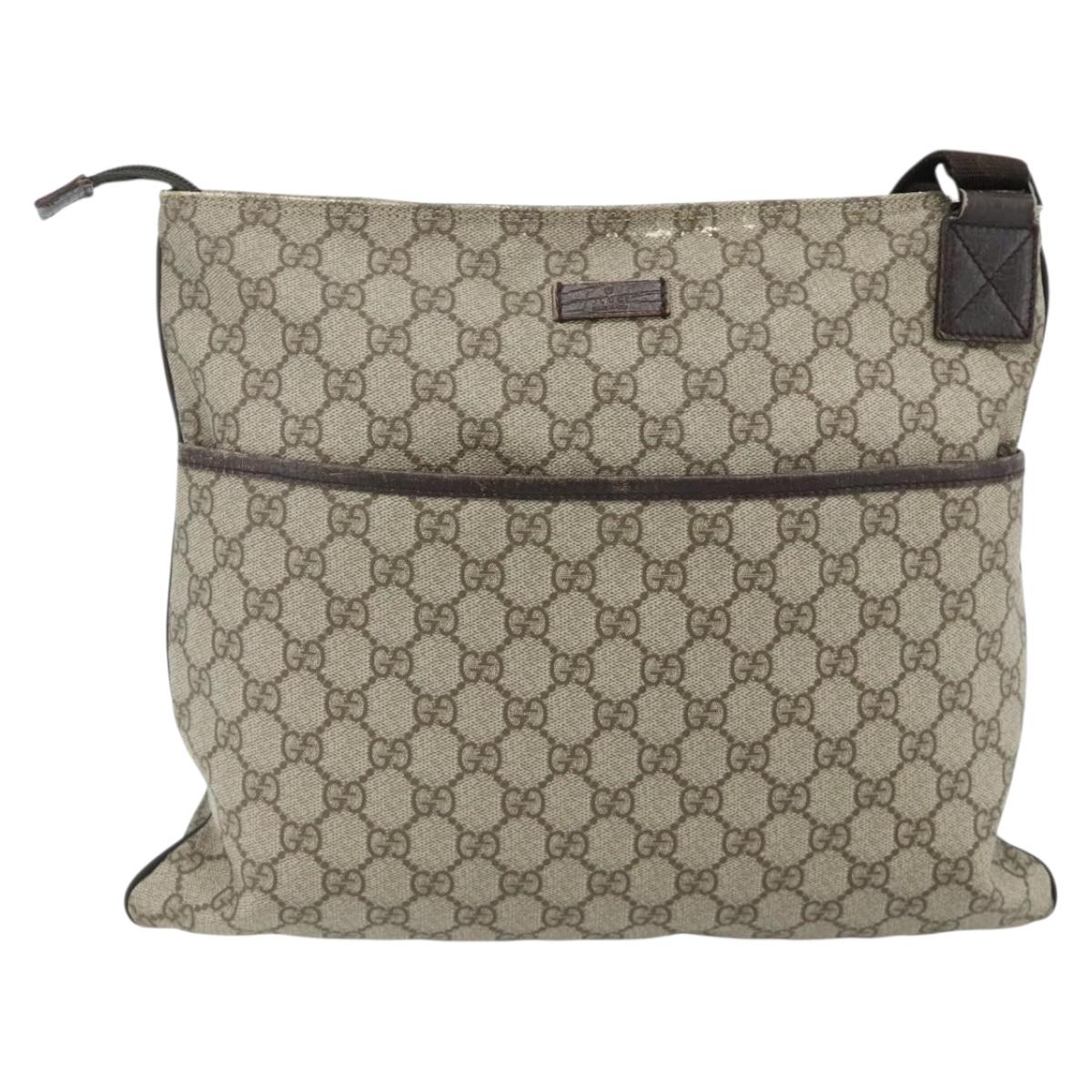 GUCCI GG Supreme Shoulder Bag PVC Leather Beige Silver 141198 Auth 179200