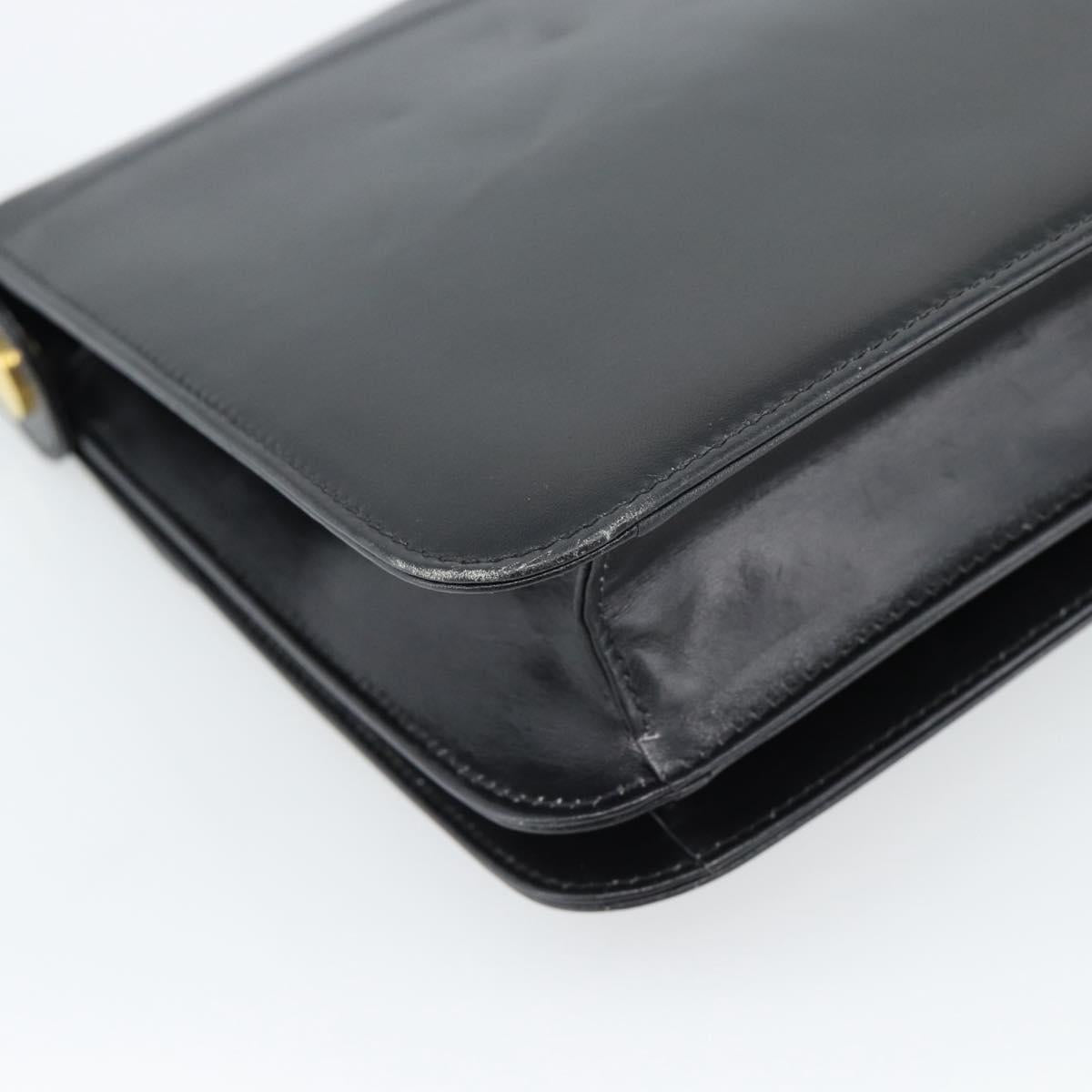 GUCCI Shoulder Bag Leather Black Gold Auth 179201A