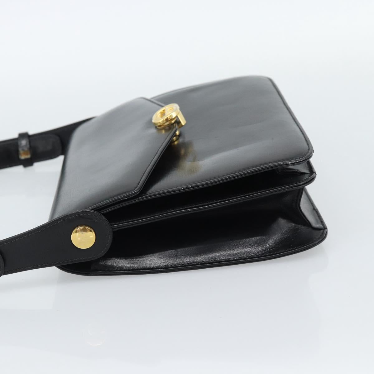 GUCCI Shoulder Bag Leather Black Gold Auth 179201A