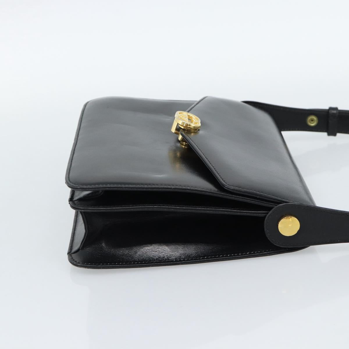 GUCCI Shoulder Bag Leather Black Gold Auth 179201A