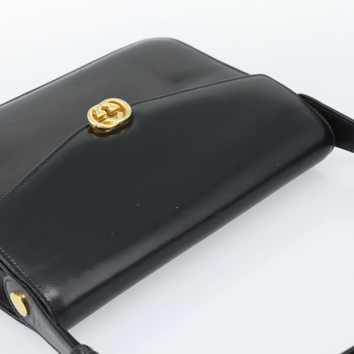 GUCCI Shoulder Bag Leather Black Gold Auth 179201A