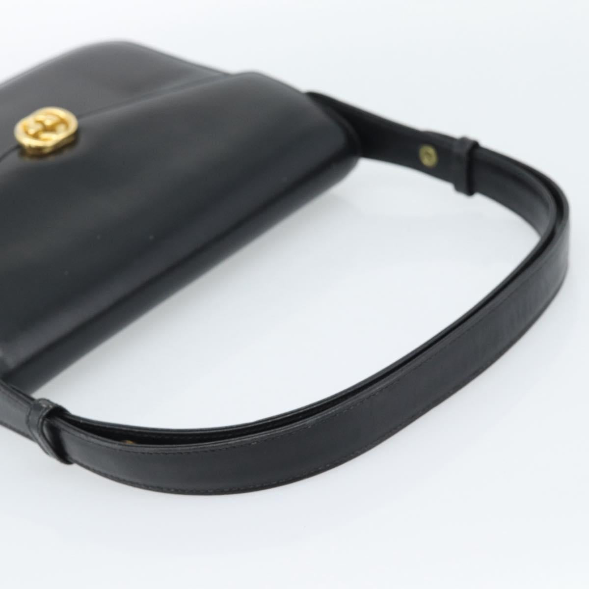 GUCCI Shoulder Bag Leather Black Gold Auth 179201A
