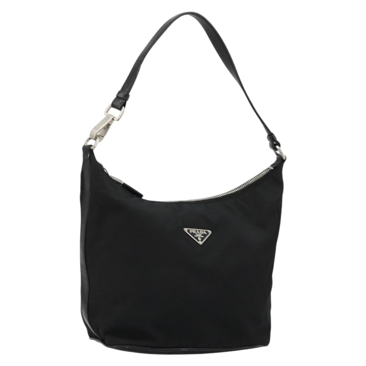 PRADA Shoulder Bag Nylon Black Silver Auth 179204A