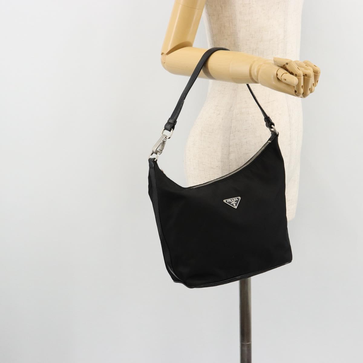 PRADA Shoulder Bag Nylon Black Silver Auth 179204A