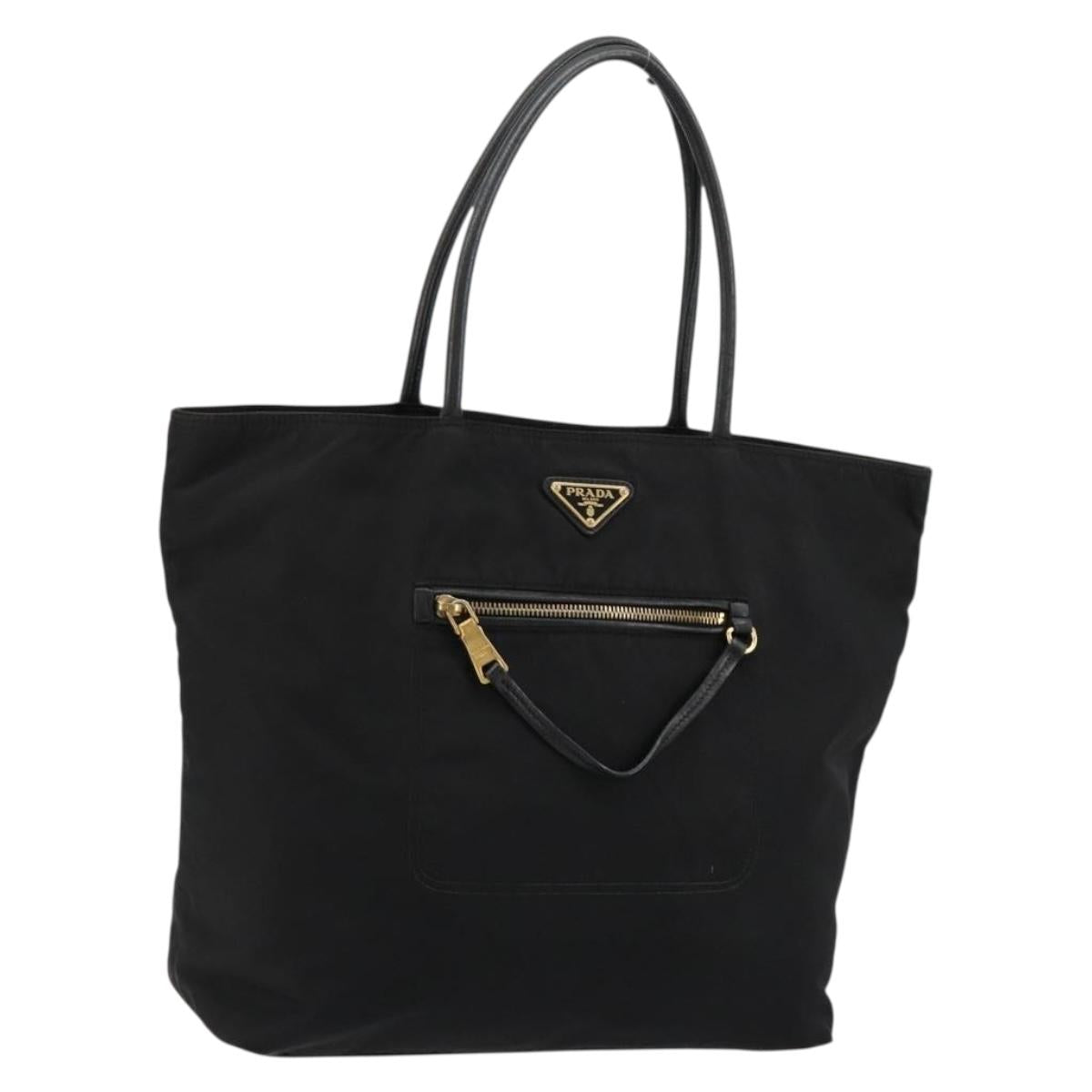 PRADA Tote Bag Nylon Black Gold Auth 179207