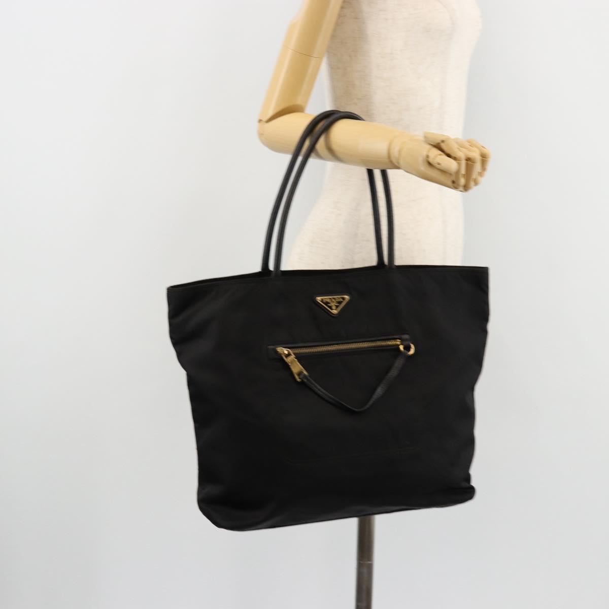 PRADA Tote Bag Nylon Black Gold Auth 179207