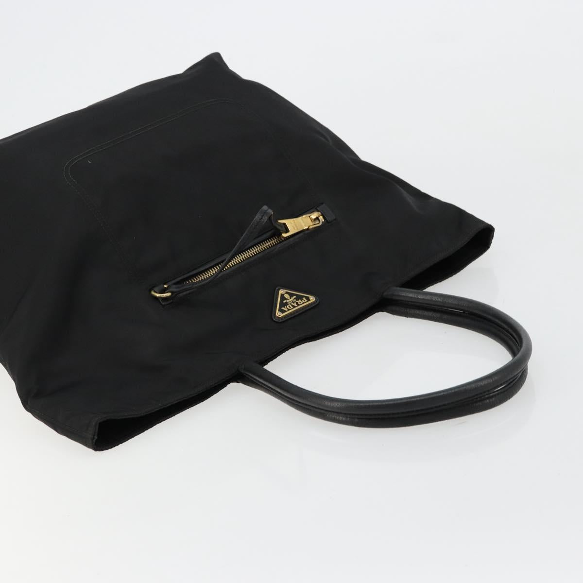 PRADA Tote Bag Nylon Black Gold Auth 179207