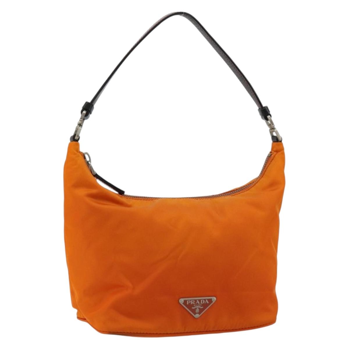 PRADA Shoulder Bag Nylon Orange Silver Auth 179208A