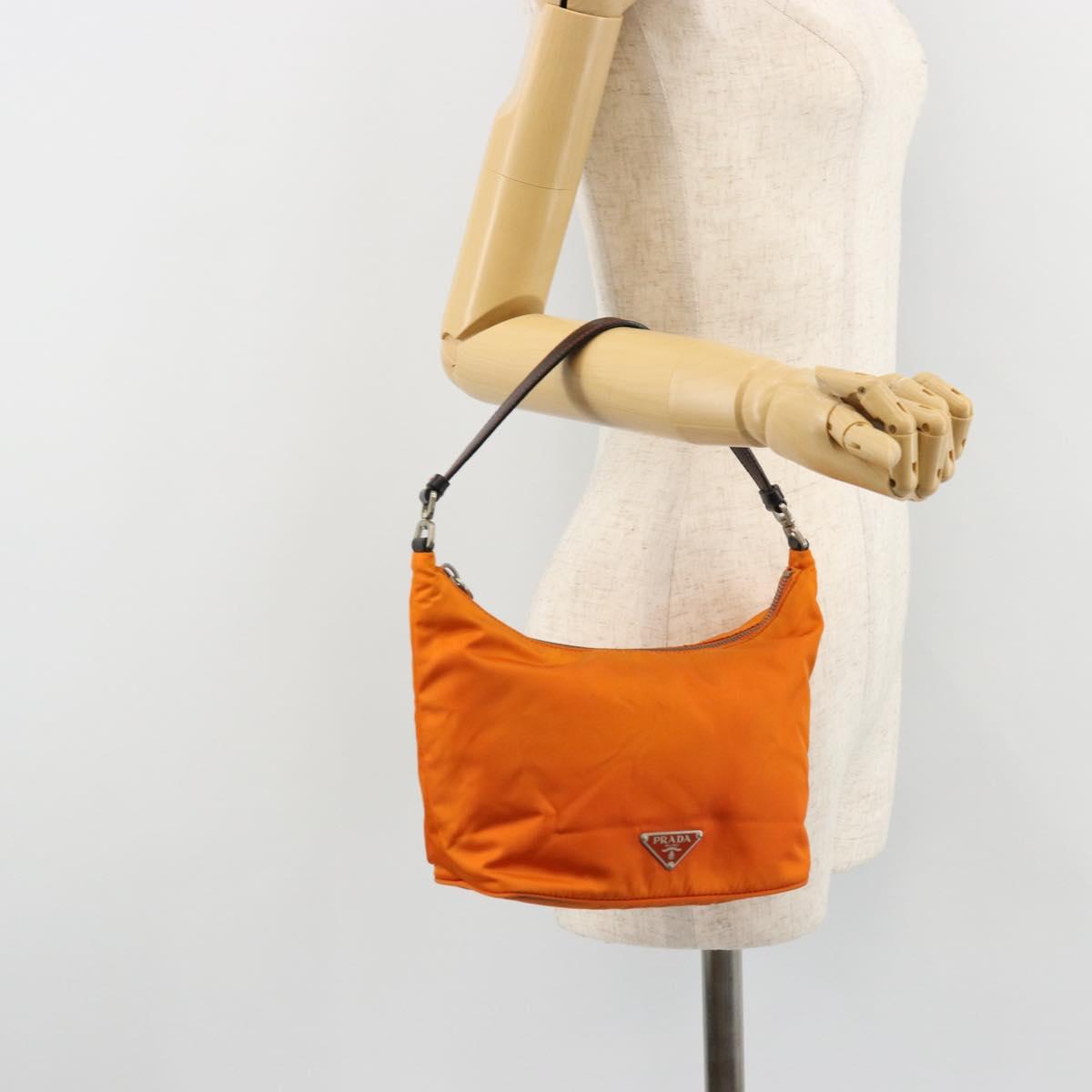 PRADA Shoulder Bag Nylon Orange Silver Auth 179208A